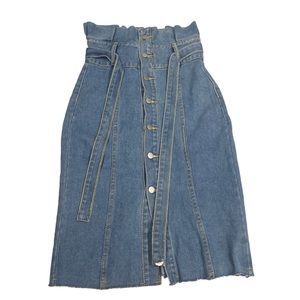 High tie wasted paperbag Jean skirt with buttons